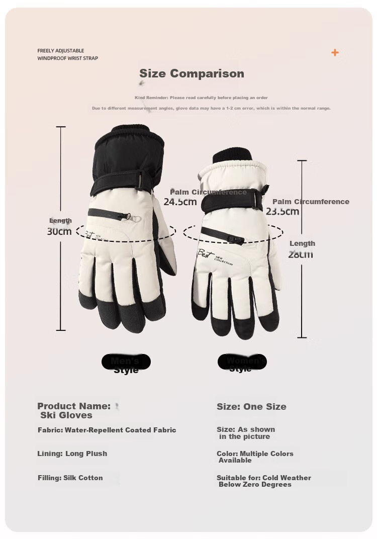 Jian Cai Ski Gloves Men Autumn Winter Fleece Thickened Water-Repellent Touchscreen Outdoor Sports Cold-Resistant Warm Cotton Gloves Women 15