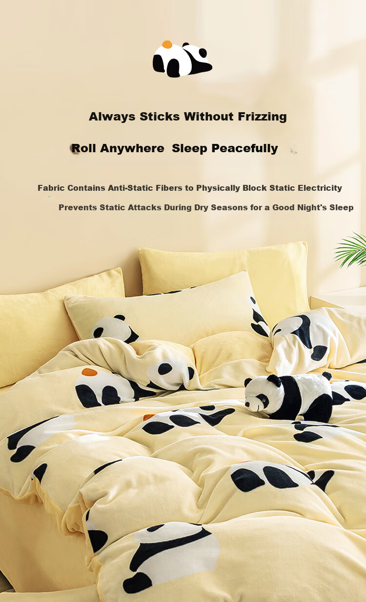 JD Original Knitted Fleece Bedding Set, Milk Velvet Winter Double Bed Duvet Cover And Pillowcases, Class A Antibacterial Brushed Anti-Static Fitted Sheet Style for 1.5-Meter Bed, Jasmine Milk Gree 9
