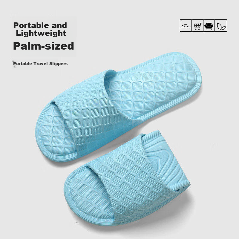 Ganmai Foldable Slippers Travel Portable Non-Slip Unisex Business Trip Hotel Shower Home Slippers Light Blue Size 36-37
