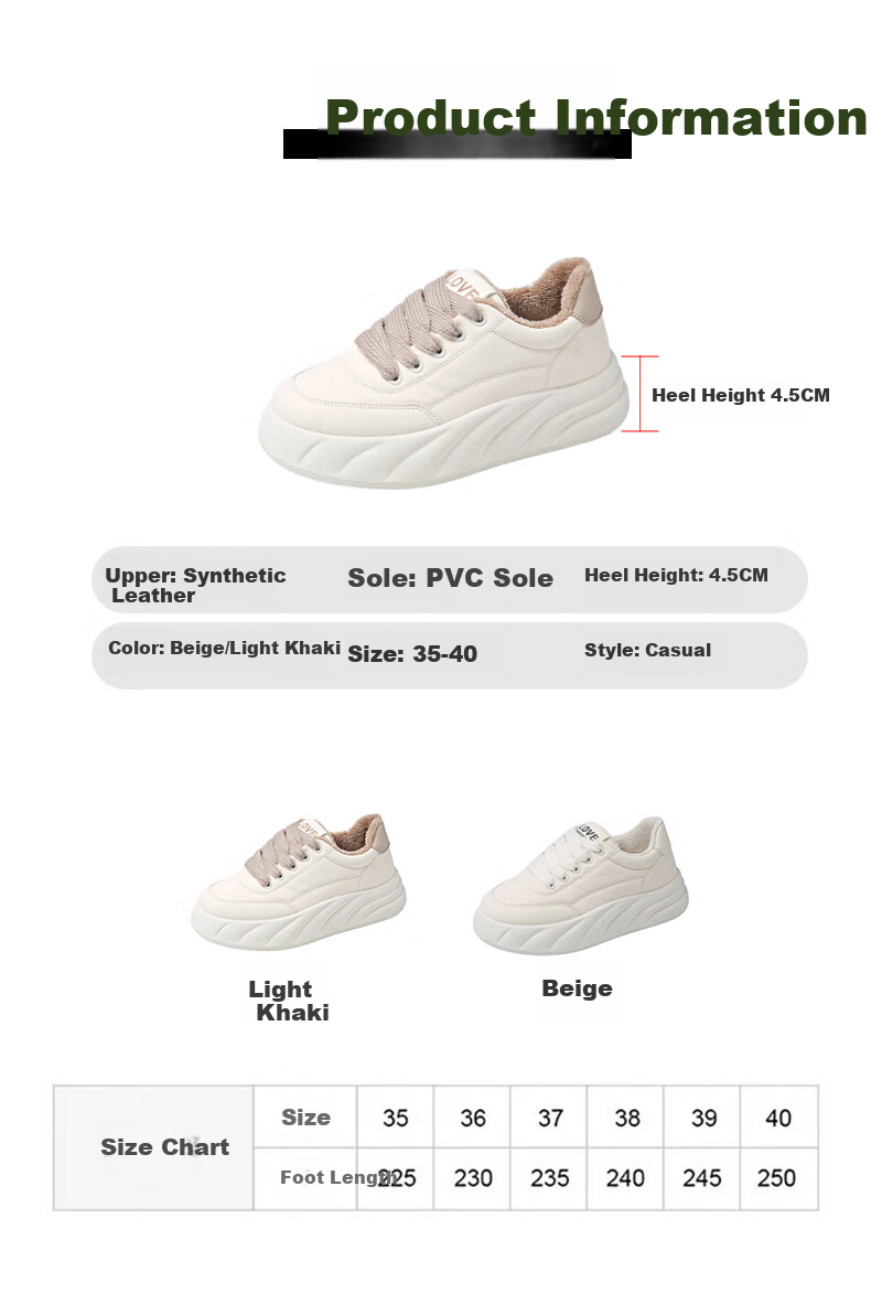 Cartelo Crocodile Women's Winter Fleece Lined Casual Warm Cotton Shoes Versatile Student Sneakers 1647 Beige Size 36 4