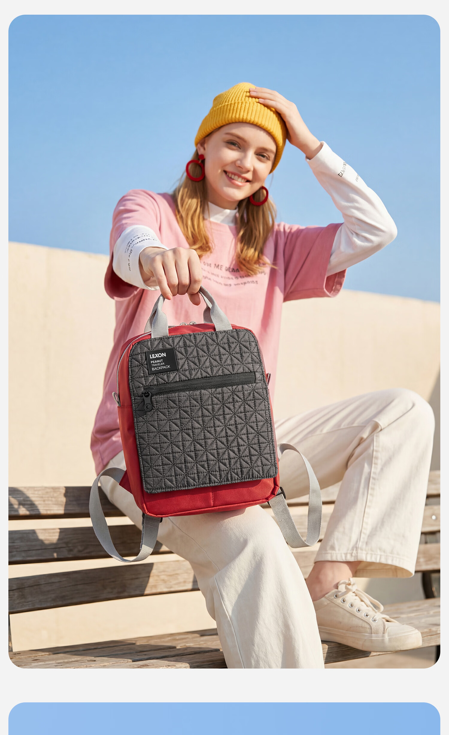 LEXON Women's Casual Sports Backpack Single-Layer Trendy Small School Bag Fashionable Lightweight Water-Resistant Light Gray 6