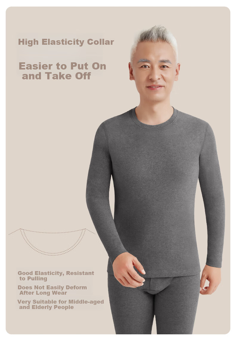 CASENLAND Men's Middle-aged and Elderly Thermal Underwear Set, Fleece Lined, Thickened, Antibacterial, 100% Cotton Long Johns and Top, Autumn Winter Cotton Sweater 1