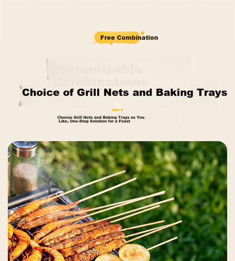 CAMELJEANS BBQ Grill Home Barbecue Rack Skewers Outdoor Camping Portable Charcoal Detachable 174BH05719 Black 9