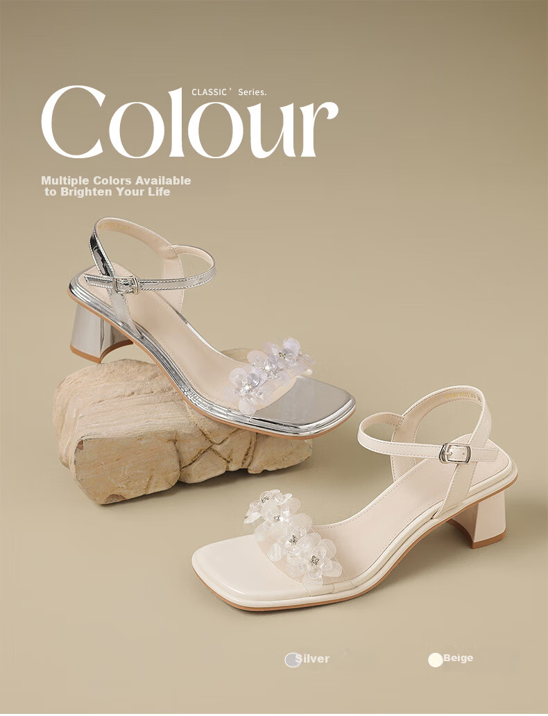 ZHR Women's Summer Sandals Fairy Style Thick High Heels Open Toe One-Strap Shoes with Skirt KN139 Beige Size 35 2