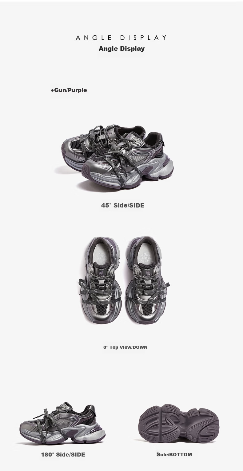 CAMEL Silver Star Dad Sneakers Women Mesh Patchwork Height Increasing Casual Shoes L26S283083W Silver/Purple (Breathable Mesh) Size 37 36