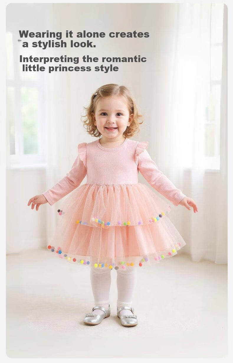Babyprints Girls' Dress Sweet Tulle Long Sleeve Baby Dress Spring Autumn Princess Dress Toddler Birthday Dress Size 120 2