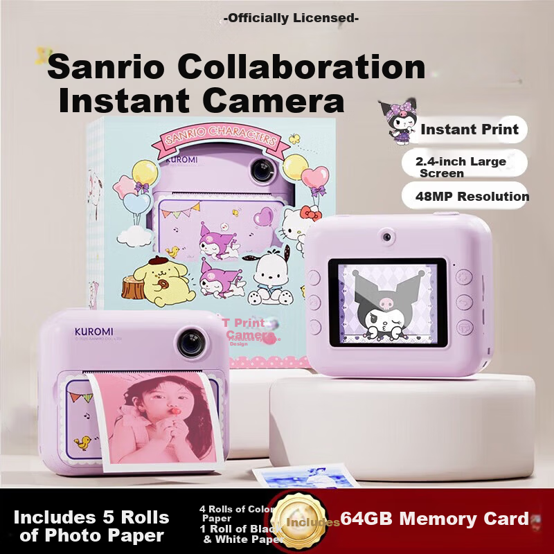 SANRIO Kuromi Color Instant Print Camera 2.4-inch HD Dual Lens Birthday Gift