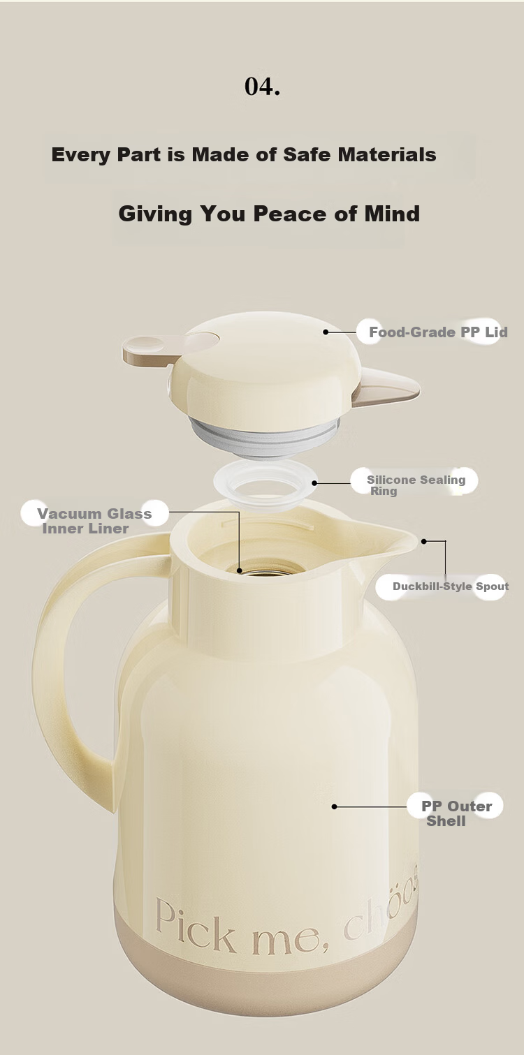 JEKO&JEKO Insulated Thermos, Large Capacity Hot Water Bottle for Home Use, Glass Inner Liner with Digital Display, Special Edition Pei'ao, 2L, Cream White 6