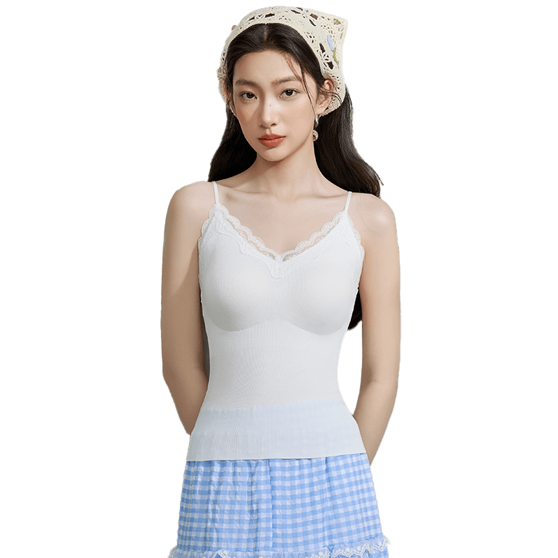 Miiow [Liu Yifei Same Style] Women's Lace Thin Camisole with Chest Pad Sleeveless Tank Top Innerwear
