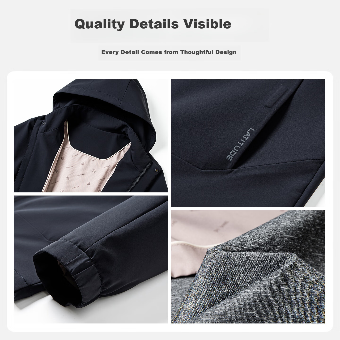 MONTAGUT Men's Jacket Hooded Removable Mulberry Silk Modal Autumn Water-Repellent Wrinkle-Free Windbreaker