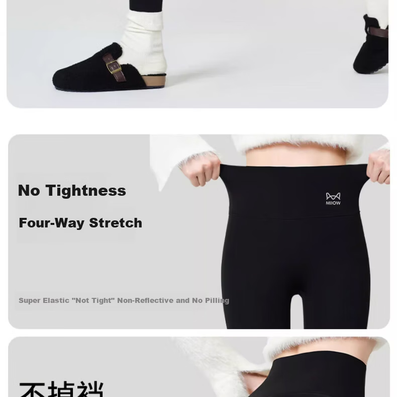 Miiow Women's Sherpa Fleece Shark Pants, Autumn Winter Thickened Leggings, Warm Stretch High Waist Tummy Control Yoga Black Pants 10