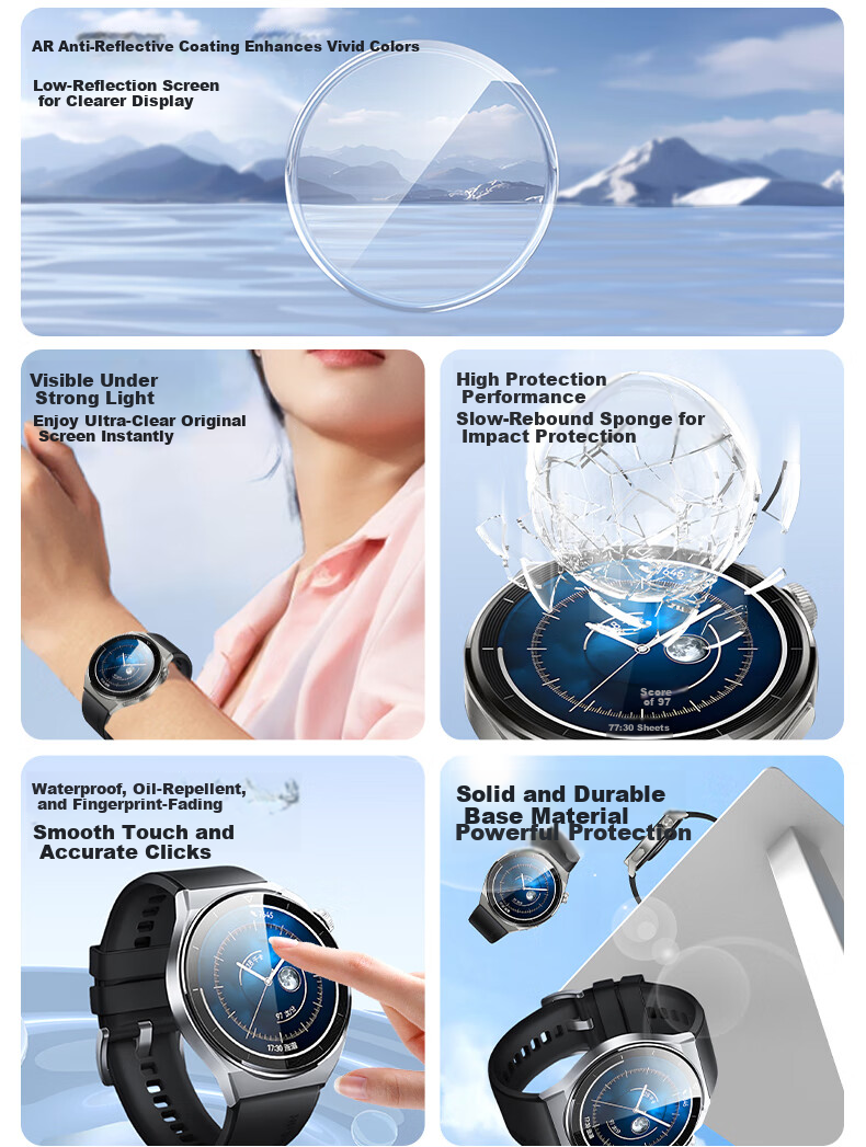 Smorss 2-Pack AR Anti-Reflective Screen Protector for Huawei Watch GT3 Pro 46mm Tempered Glass Film 3