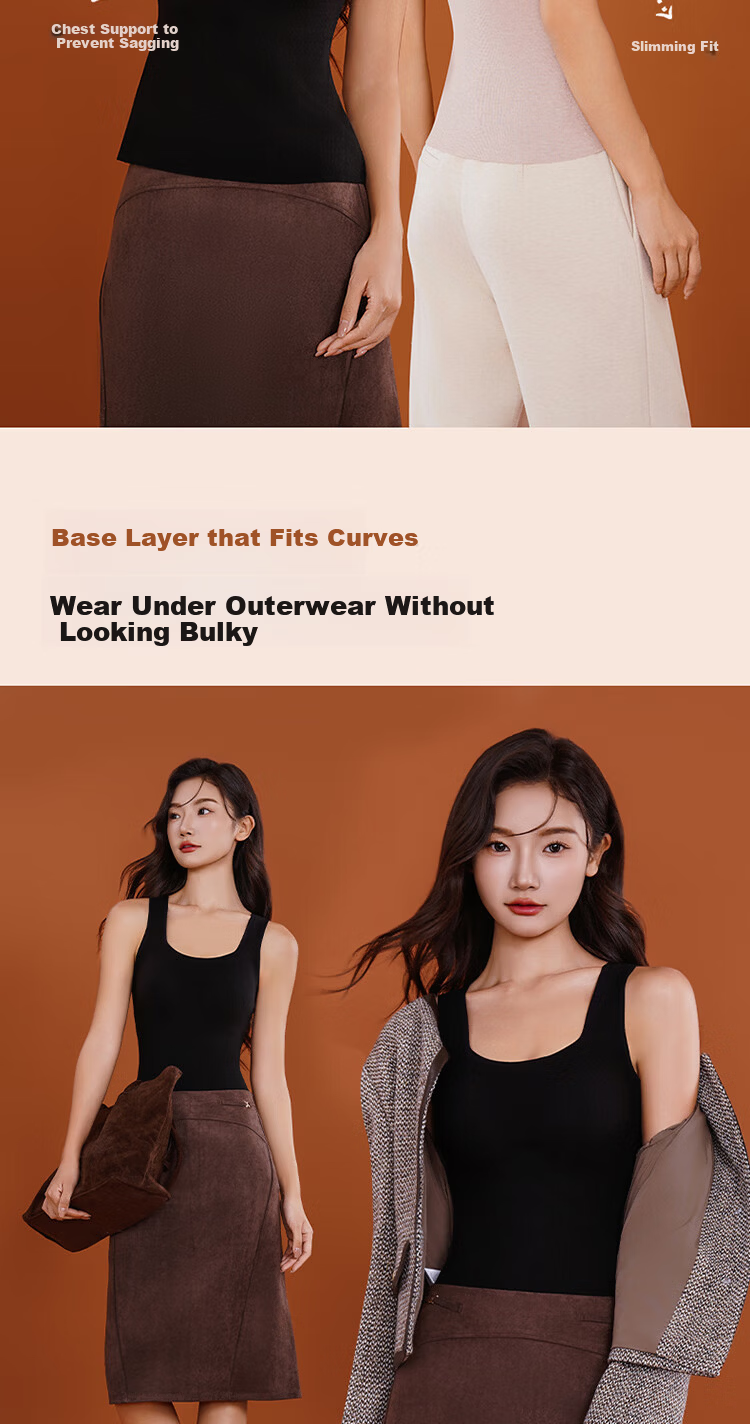 GUJIN Seamless Thermal Vest for Women with Chest Pad, No Bra Needed, Camellia Oil Infused Cashmere Protein Moisturizing Slim Fit 7