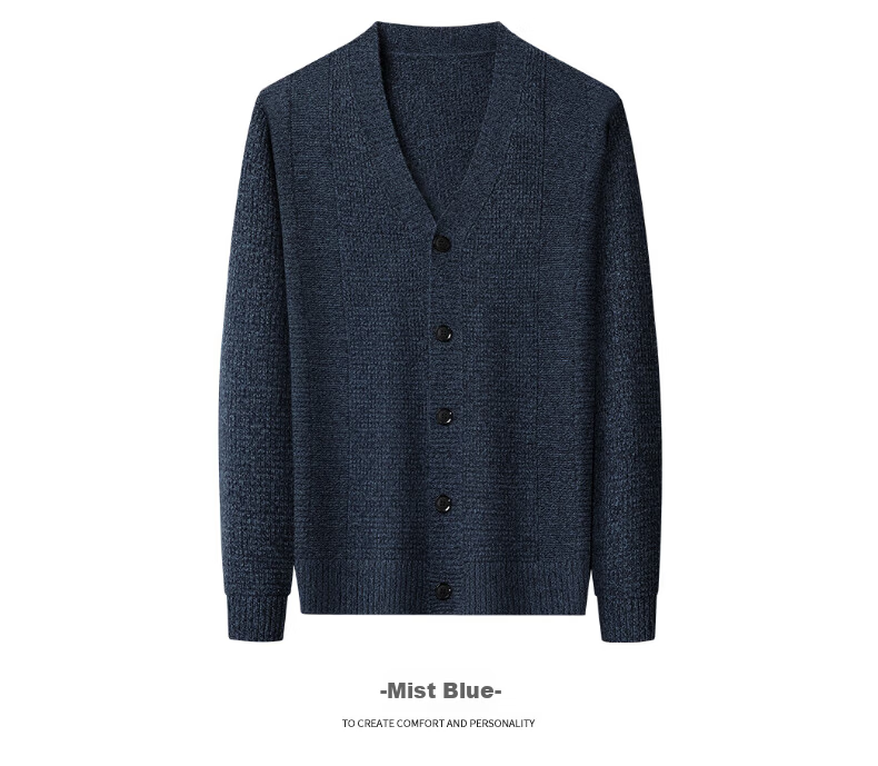 Hengyuanxiang Men's Wool Cardigan Thickened 100% Pure Wool Winter New V-Neck Warm Sweater Men's Versatile Knit Jacket 22