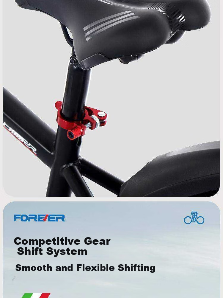 FOREVER Children's Mountain Bike Gear Shift for Boys and Girls Ages 6-15, Black and Red Integrated Wheel, 22-inch 14