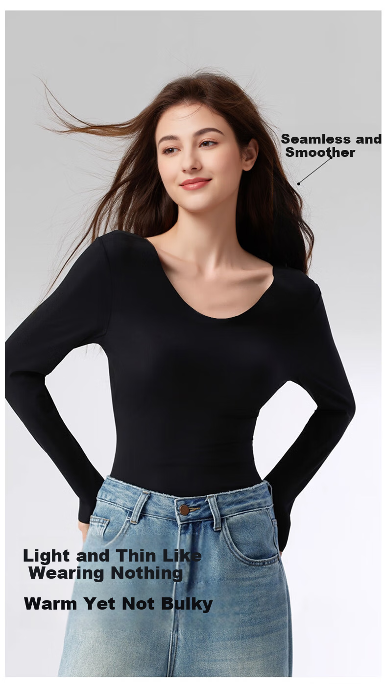 Afandi Padded Thermal Underwear Seamless Slim Hyaluronic Acid Skin Care Long Sleeve Heating Antibacterial Base Layer Top 13