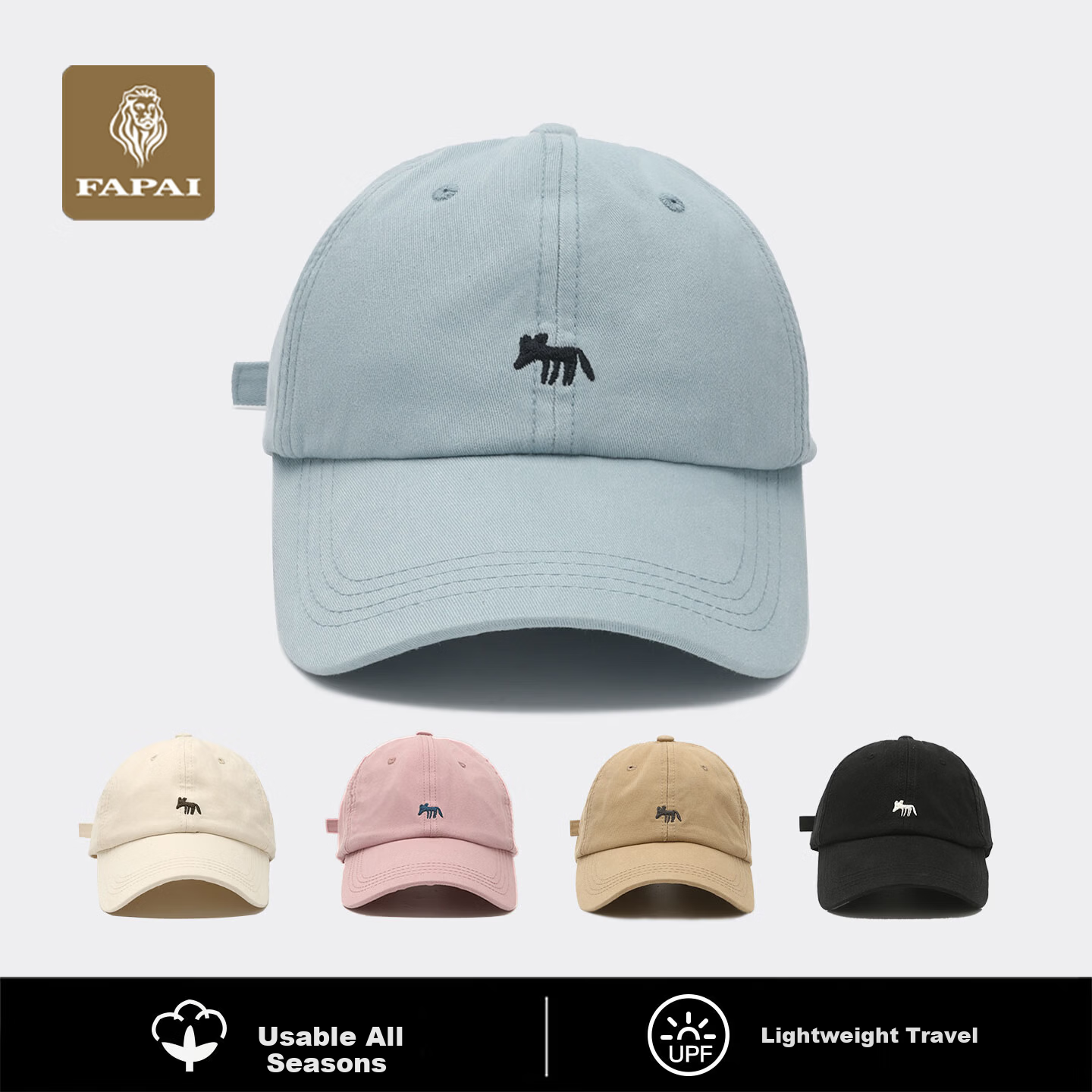 FAPAI Small Face Slimming Baseball Cap with Little Fox Embroidery Unisex Sun Hat Grape Purple One Size 56-60CM