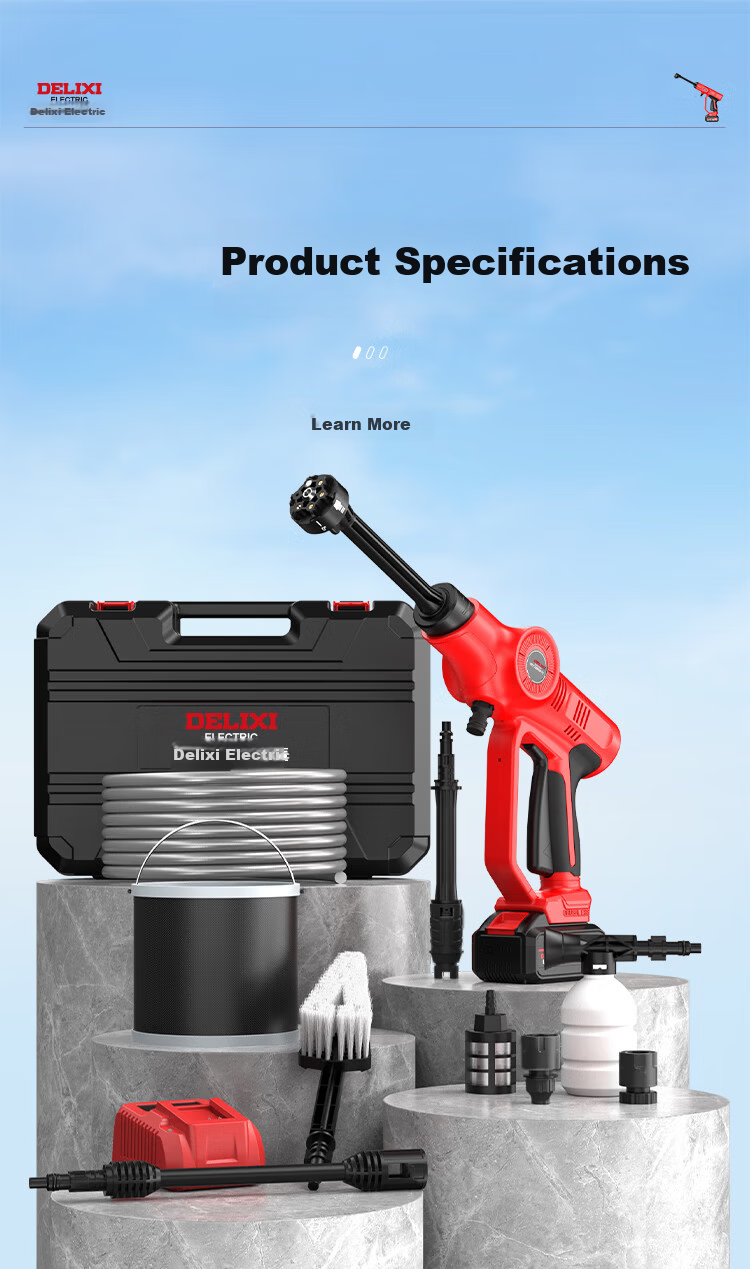 DELIXI High-Pressure Cordless Brushless Car Washer Electric Power Wireless Lithium Battery Car Wash Gun 12