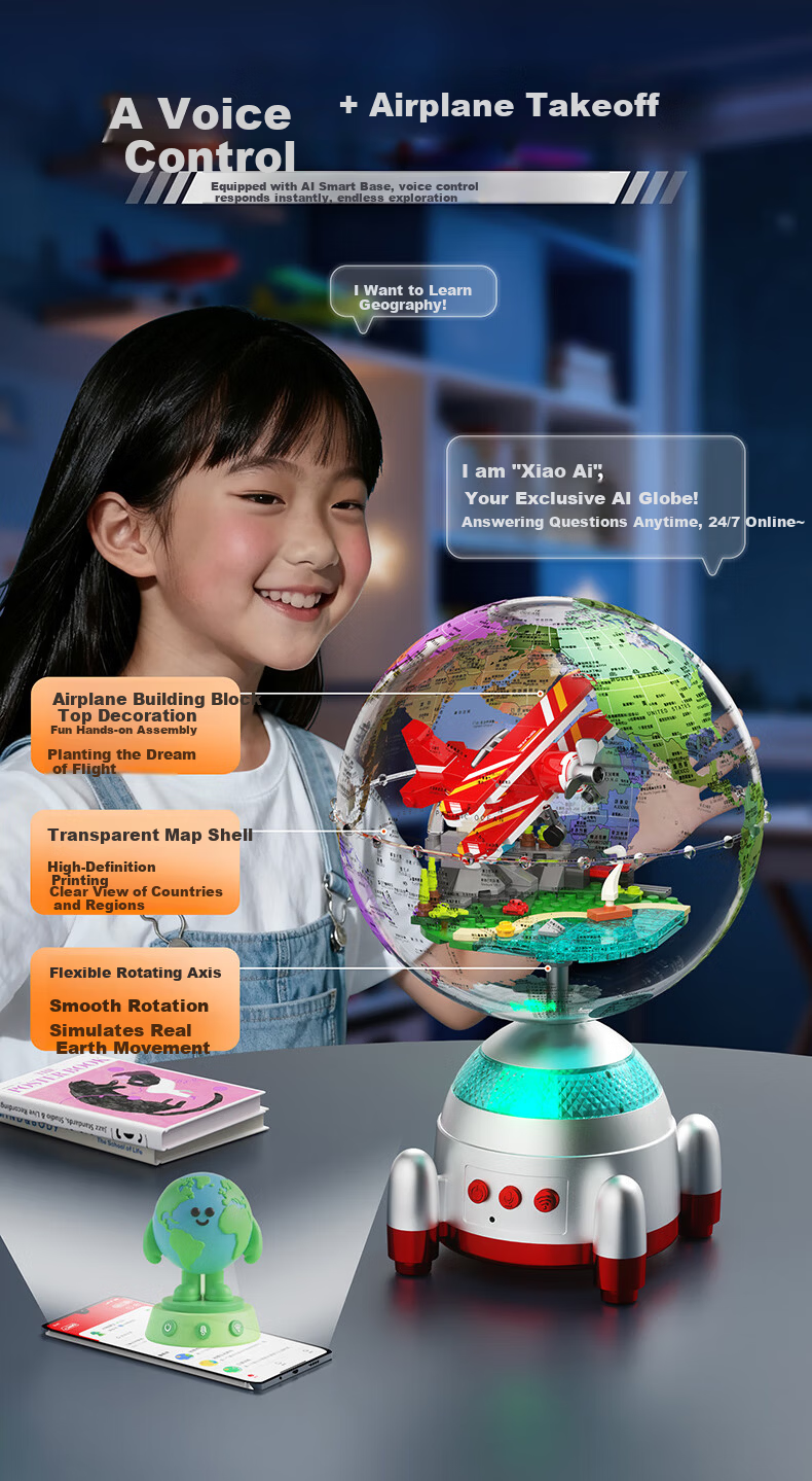 JAKI Building Blocks Assembled Dawn Sky Intelligent AI Globe Model Children's Toy Birthday Gift for Boys and Girls 4