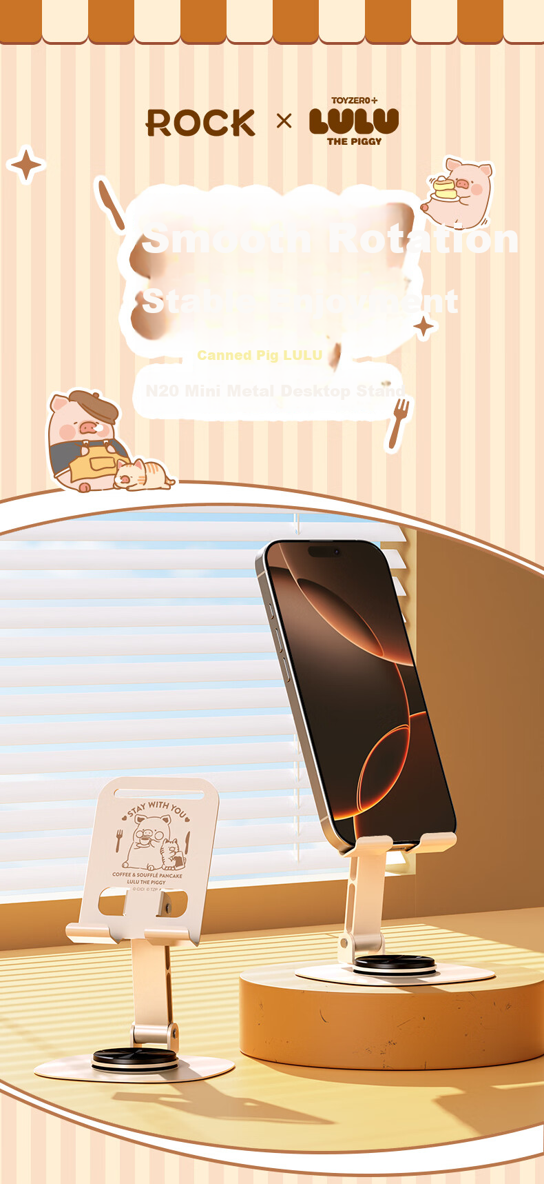 ROCK Can Pig LULU Phone Stand Desktop Tablet Holder Live Streaming Gaming Online Class Multifunctional Metal Cute Compact Foldable Portable 360° Rotating Support Bracket 1