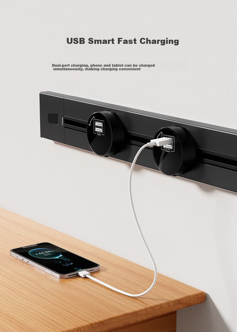 DELIXI Track Socket Master Control Glass Model, Movable Sliding Rail Socket Surface-Mounted, Five-Hole Adapter, Black 11