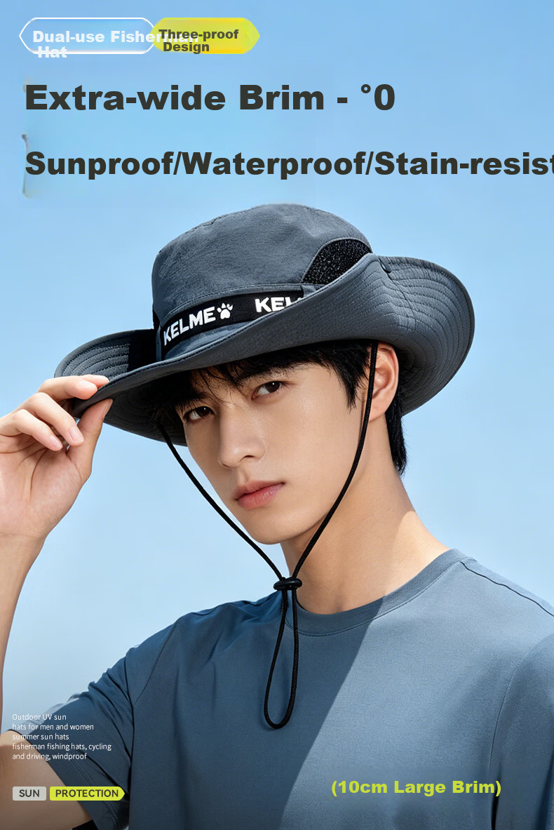 KELME Unisex Summer Outdoor Sun Protection Wide Brim UV Protection Breathable Fisherman Hat for Hiking and Fishing 2