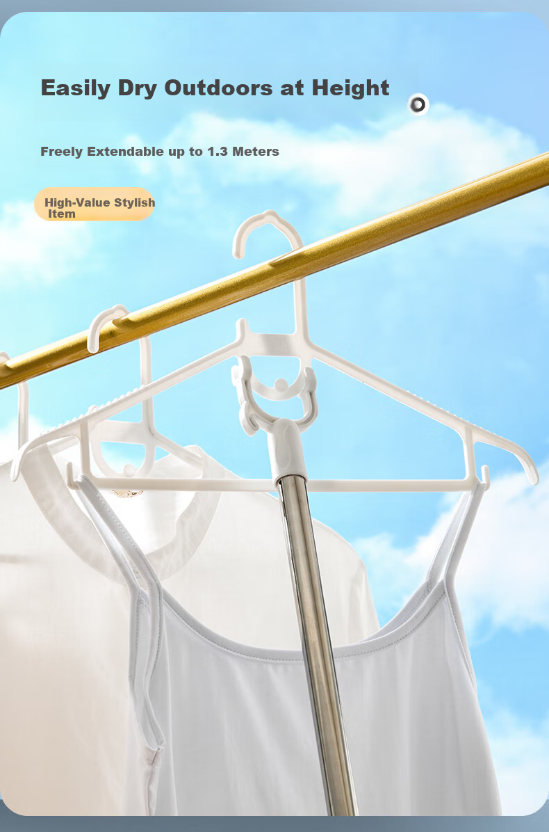 FK Retractable Clothes Drying Rod, No Drilling Required, Extendable Laundry Hanger for Balcony, Five Adjustable Levels, Stainless Steel Indoor Hanging Quilt Drying Tool 4