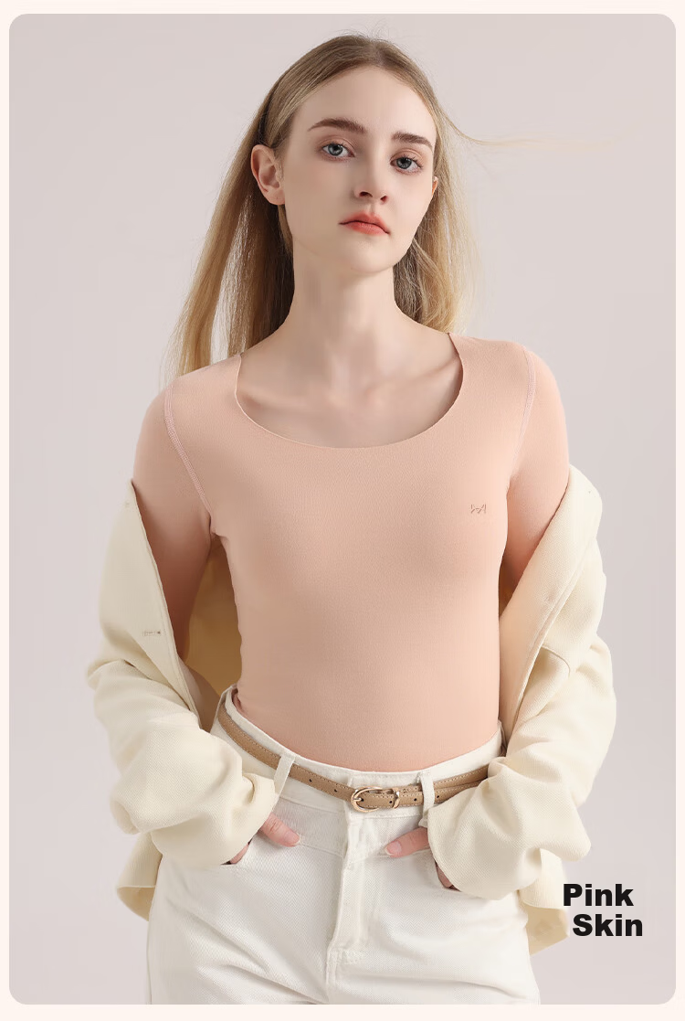 MiiOW [Goose Down Tencel] Women's Thermal Underwear 10A Antibacterial Seamless Heat-retaining Autumn Slim Fit Base Shirt Milk White M 6