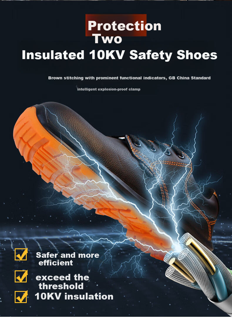 Qutong Labor Protection Insulated Electrician Shoes 10kV Special National Grid Breathable Cowhide Anti-smash Size 43 Black 6
