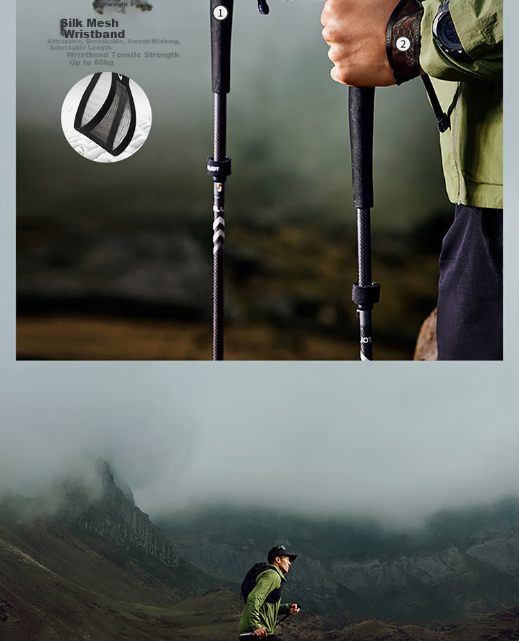 Pelliot [Light Feather] Outdoor Hiking Pole, Carbon Fiber Trail Walking Stick, Foldable Ultra-Light Running Equipment, 165036003M Size 10