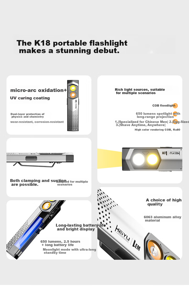 LEM High-Power Rechargeable Mini Portable Flashlight UV Light EDC Outdoor Patrol Magnetic Work Light 2