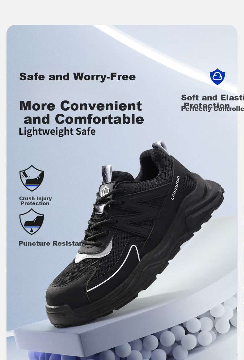 BlueOwl Shield Men's Summer Breathable Ultra-Light Anti-Smash Steel Toe Anti-Puncture Soft Sole Comfortable Work Shoes DL213BN 39 1