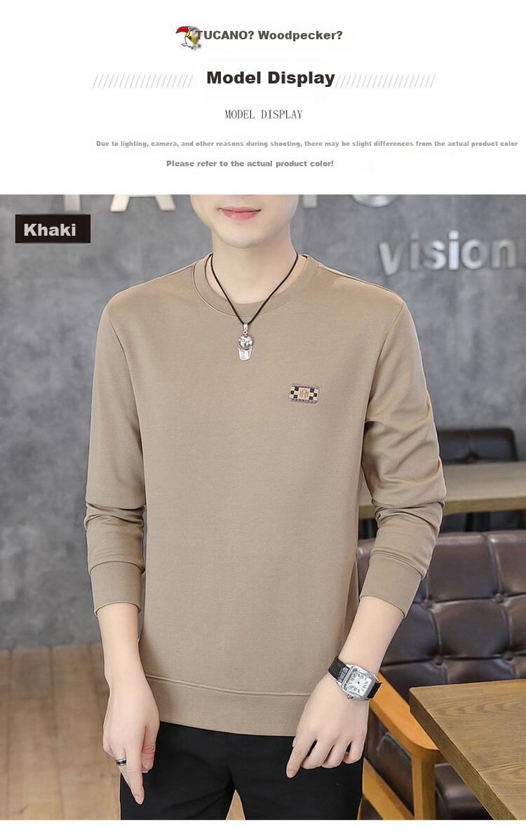 TUCANO Men's Sweatshirt Spring and Autumn Crew Neck Long Sleeve T-Shirt Casual Base Shirt Black L 2