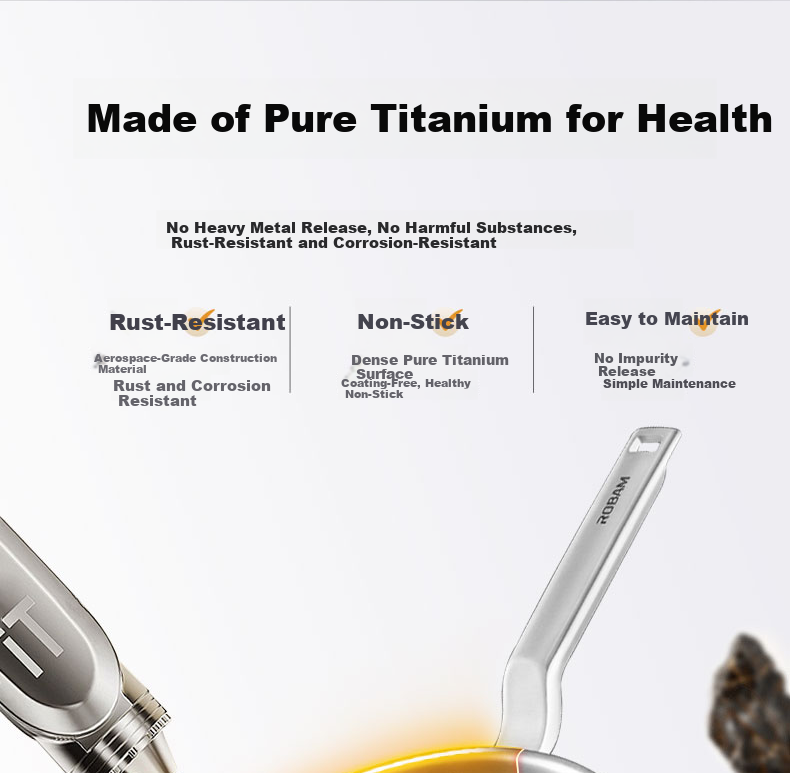 Robam Titanium Frying Pan Pure Titanium Non-Stick Coating-Free Wok Hammered Texture Low Oil Smoke Pan Compatible with Gas and Induction Cookers 32cm 6