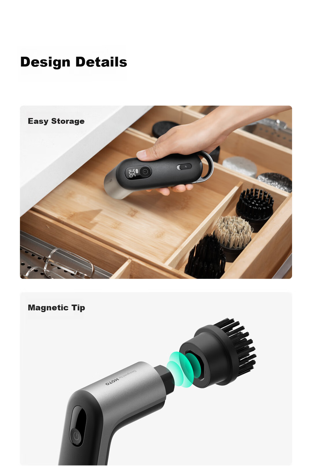 HOTOHOTO Multifunctional Electric Kitchen Cleaning Brush Dual-Speed Powerful Stain Removal Waterproof Lightweight with Smart Display 7