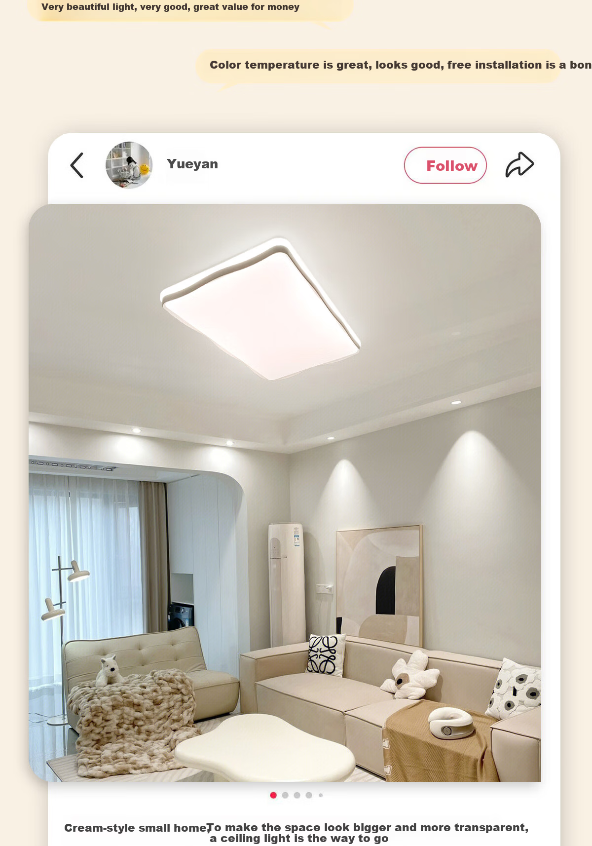 Kuka LED Ceiling Light Cream Style Eye Protection Cree Source Living Room Bedroom 50cm Round - Three Colors [Installation Included] 3