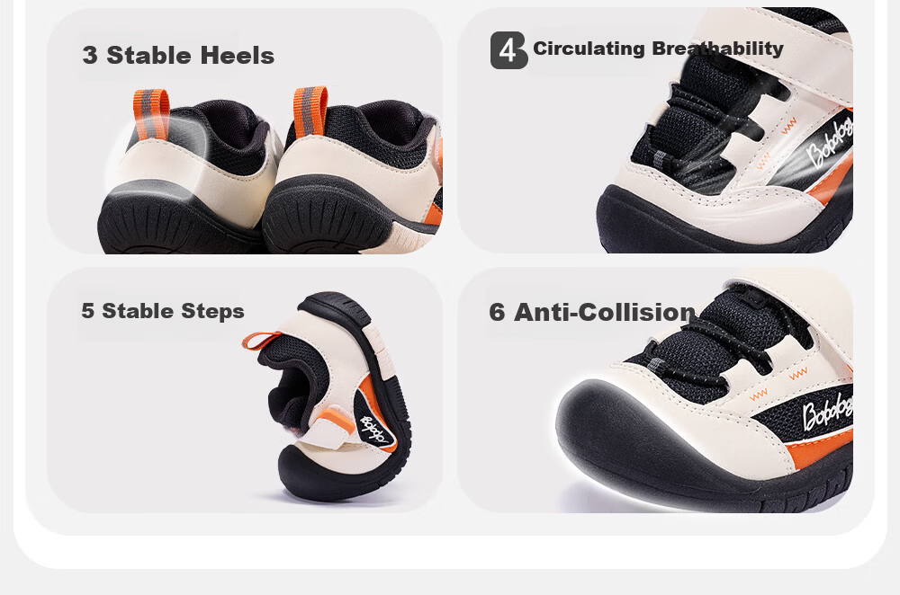BOBDOG Toddler Baby First Walking Shoes 26 Spring New Boys Girls Soft Sole Non-Slip Functional Shoes Milk White/Black/Orange Size 24 6