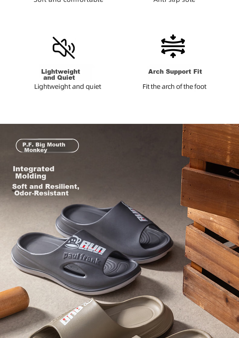 Paul Frank Men's Summer Slippers New Indoor Outdoor Bathroom EVA Odorless Sandals 6644 Gray Size 40-41 2