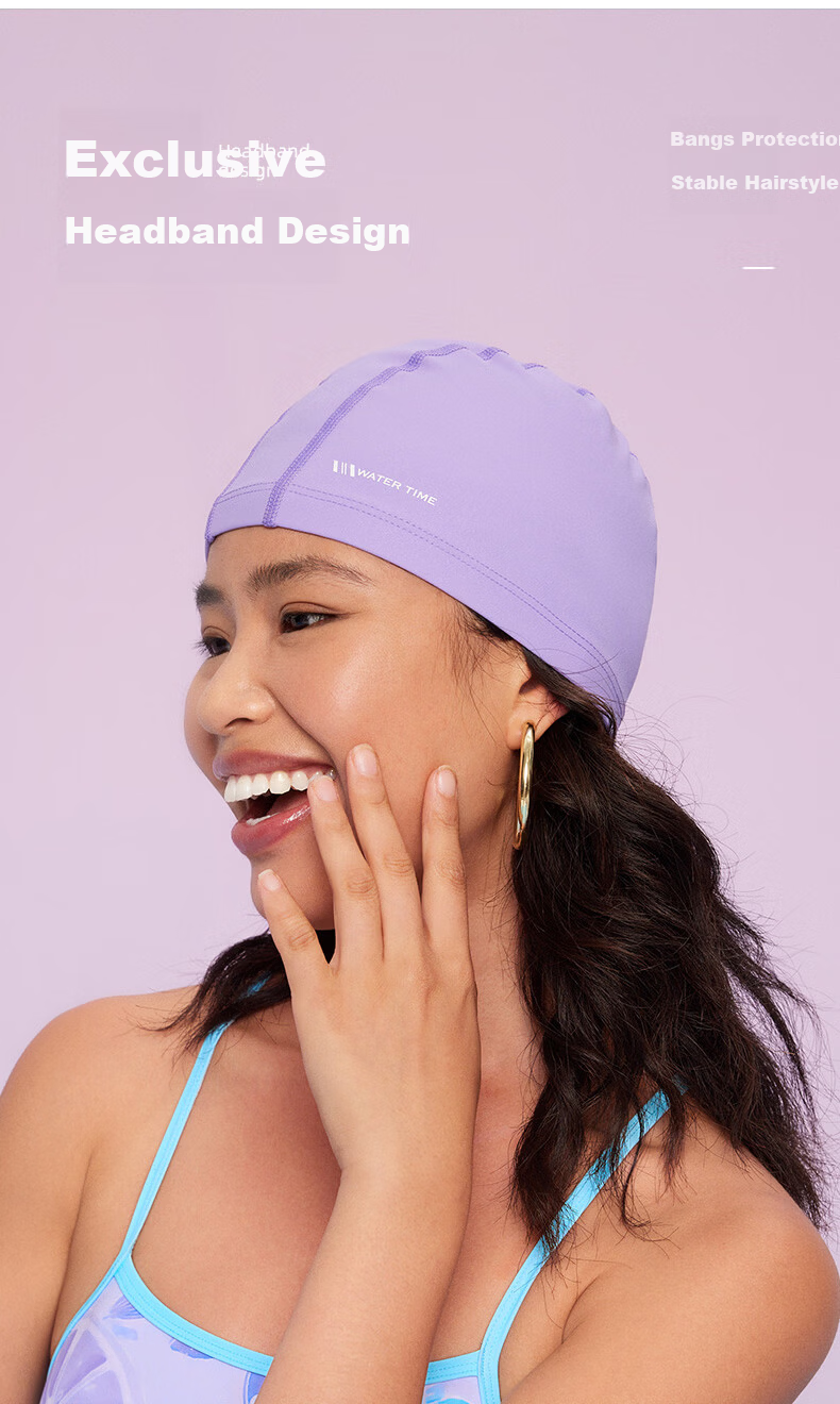 WATERTIME Waterproof Swim Cap Headband for Men and Women, Non-Tight Long Hair Tie, Large Head Circumference, High-Value Swimming Cap, Star Diamond Black 7