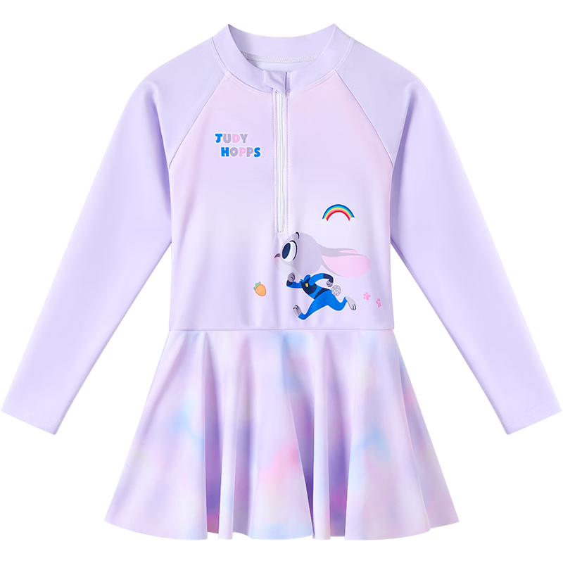 Disney Kids Swimsuit Summer Girls Skirt Style Swimwear UPF50+ Long Sleeve One-Piece Purple 120