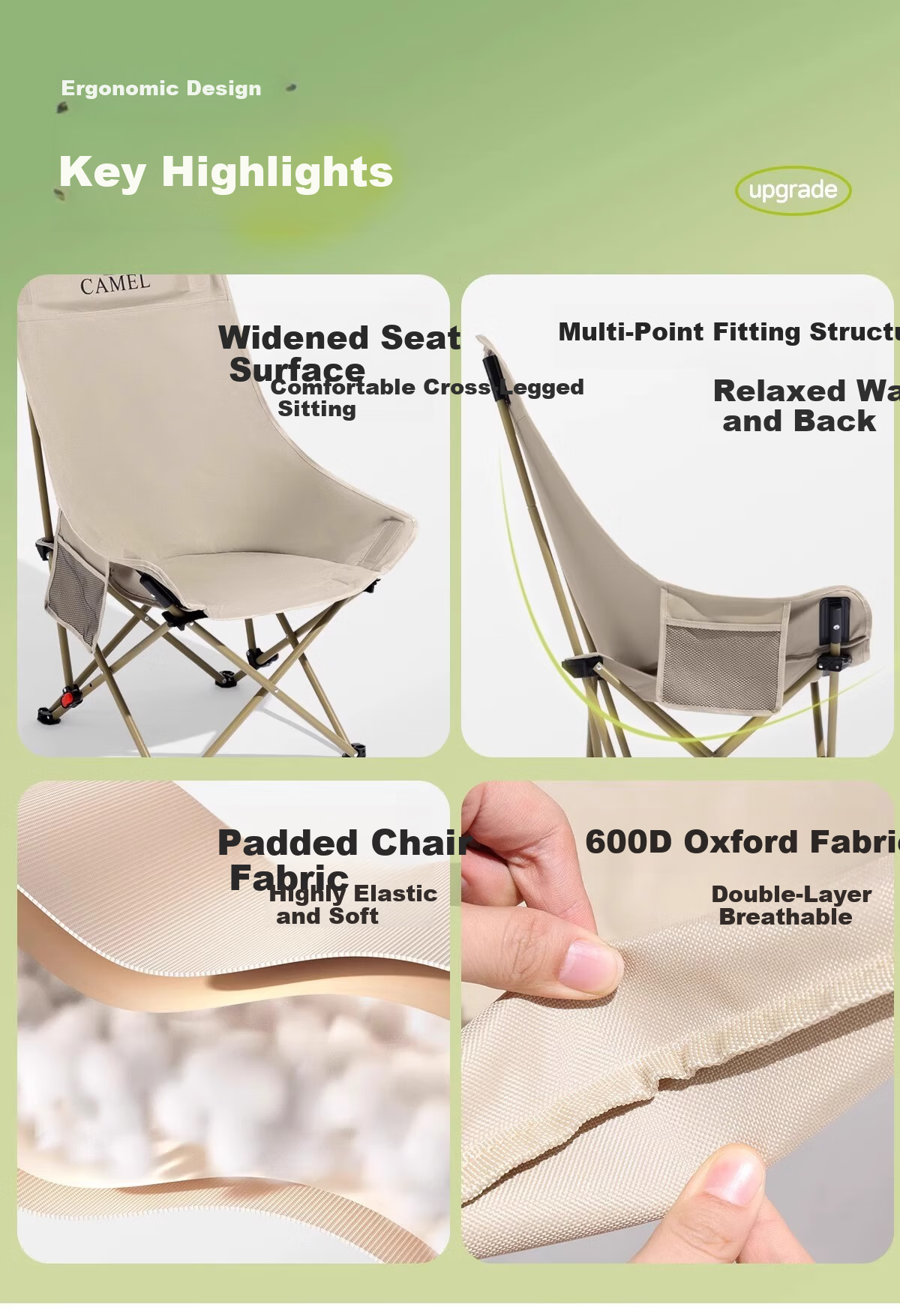 CAMEL Outdoor Camping Ultralight Portable Folding Chair Nap Recliner Balcony Leisure Fishing Chair Camping Gear Kemit Chair 2