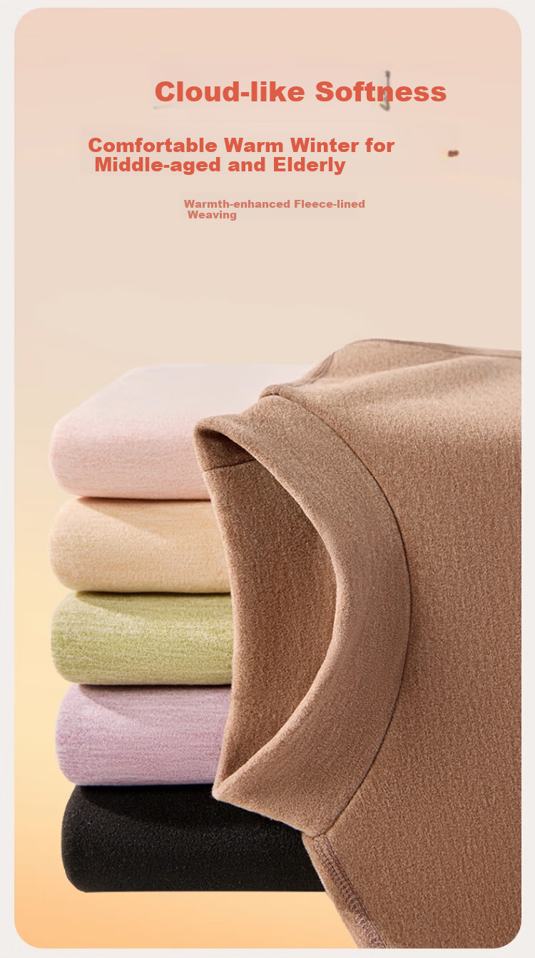Caiyue Women's Thermal Underwear Set Mid-Neck Windproof 10A Antibacterial Wool Silk Half Turtleneck Elderly Base Layer Set 3