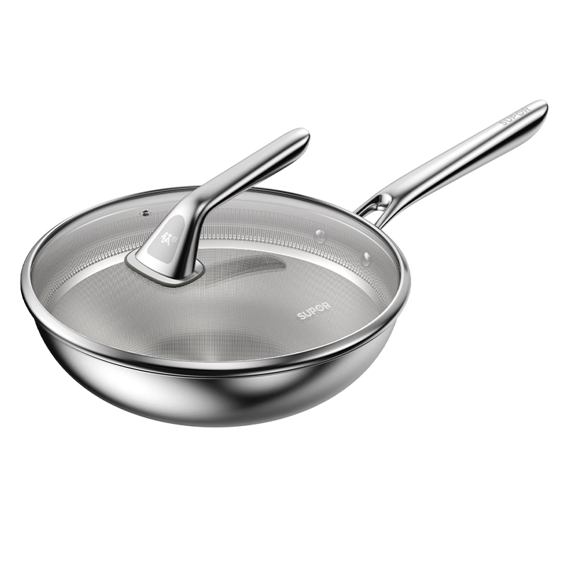 SUPOR Pure Titanium Wok 2nd Generation Non-Coated Healthy Non-Stick Titanium Pan Household Cooking Pot Annual New Release