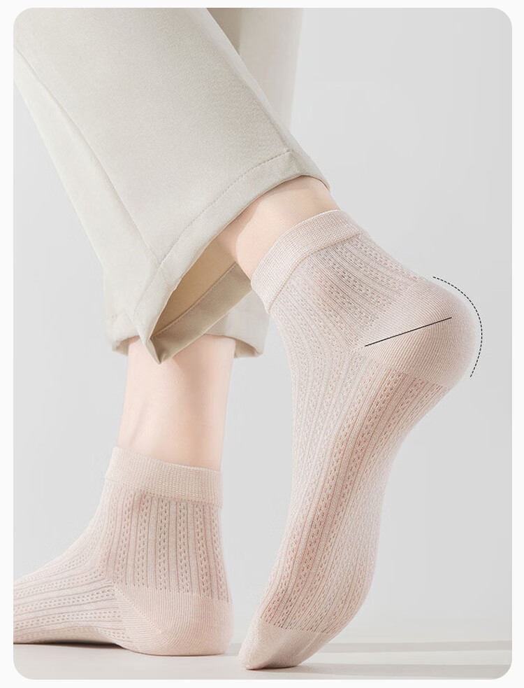 Langsha Women's Summer Thin Short Socks Seamless Mulberry Silk Mid-Calf Antibacterial Mesh Breathable White Ballet Style 21