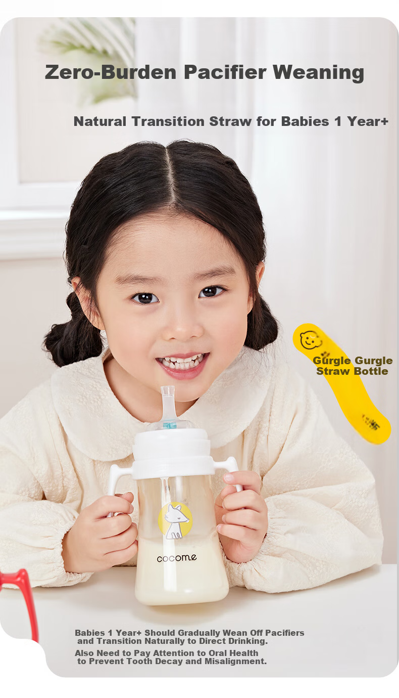 COCOME Baby Bottle for Ages 1-3, Direct Drinking Straw Bottle PPSU Universal Training Cup Water Bottle with Straw And Gravity Ball, Cyan Gree 1