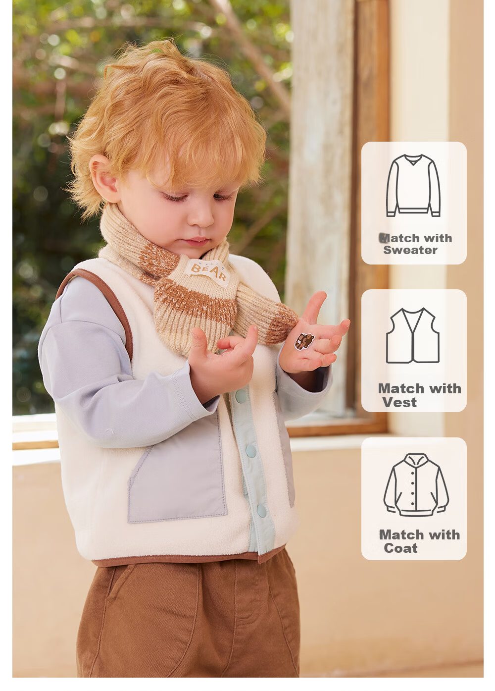 Beitais Children's Scarf 2025 New Boys Girls Outdoor Autumn Winter Windproof Warm Baby Knitted Scarf 3