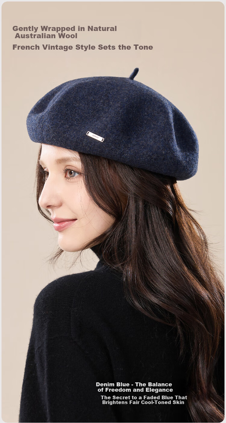 JIUMU Pure Wool Beret Autumn Winter Warm Woolen Painter Hat Japanese British Retro Classic Versatile Women's Hat 9