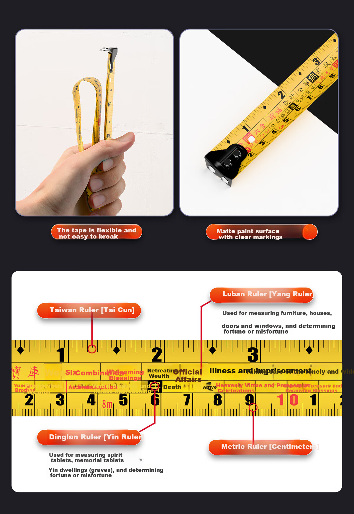 Delixi Luban Ruler Authentic Feng Shui Ruler High Precision Steel Tape Measure 7.5m Measuring Tape Box Ruler 5m 8