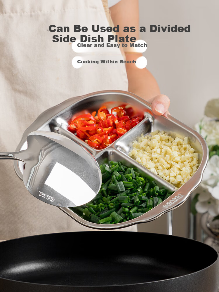 Banwu Life 304 Stainless Steel Meal Divider Plate Weight Loss 211 Compartment Plate Adult Portion Control Plate Food Divider Tray 10