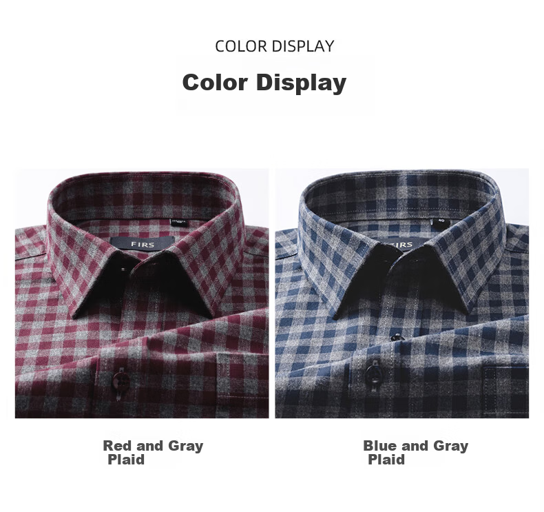 FIRS Pure Cotton Brushed Long Sleeve Shirt Men 2025 Autumn New Casual Business 100% Cotton Shirt Dark Blue Plaid 41 2